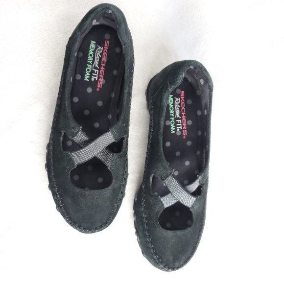 SKECHERS | Womens Size 5.5 Black Suede 49171 Slip On Relaxed Fit Memory Foam - Picture 1 of 5